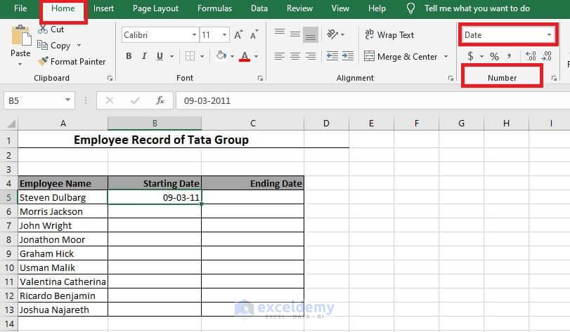 Date Option in Excel