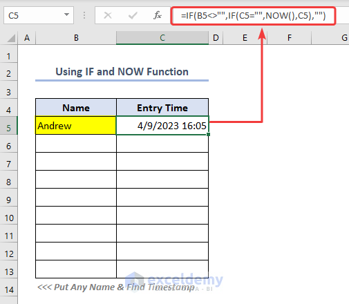 Excel automatically enter date when data entered