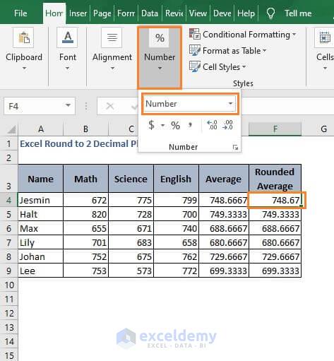 Number format-Excel Round to 2 Decimal Places