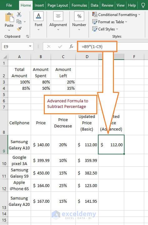 Advanced Formula Subtracting Percentage - Subtract a Percentage in Excel