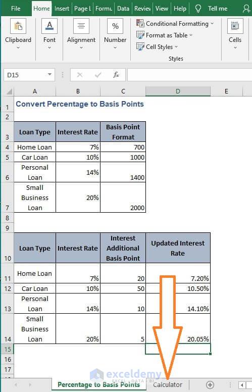 Calculator Sheet - Convert Percentage to Basis Points in Excel