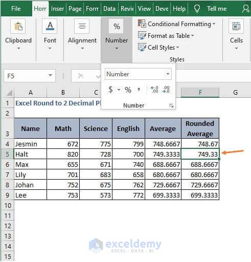 Example decimal dec -Excel Round to 2 Decimal Places