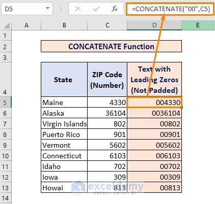 CONCATENATE function for Converting Number to Text with Leading Zeros