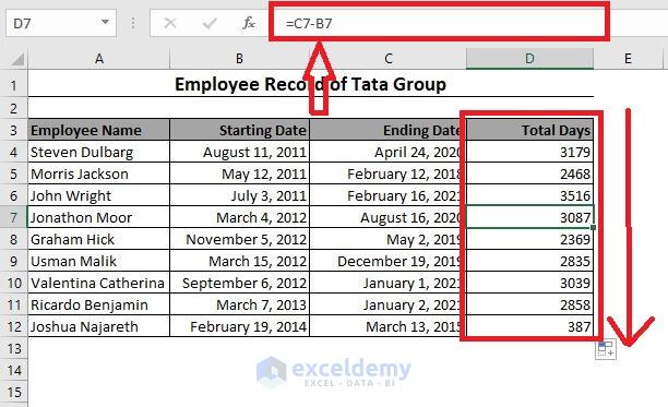 Dragging the Fill Handle in Excel