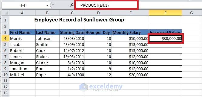 Using the PRODUCT Function to Multiply a Column in Excel by a Constant
