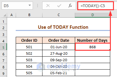 Using TODAY Function to Calculate Number of Days Between Today and Another Date in Excel
