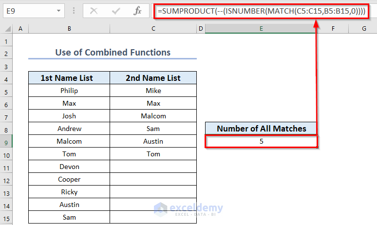 Merging SUMPRODUCT, ISNUMBER & MATCH Functions Together to Count Matches in Excel
