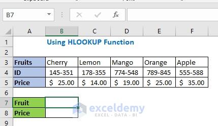 Using Hlookup function