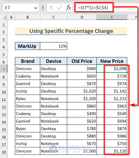 Using Specific Percentage Increase to Calculate Values
