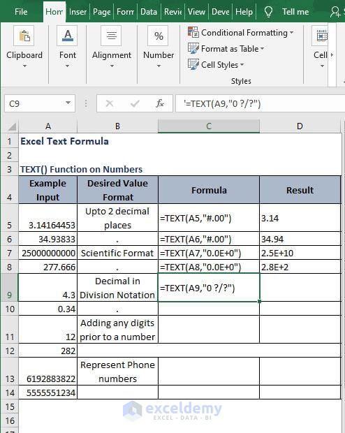 Division Notation formula - Excel Text Formula