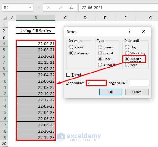 Automatically enter date by using fill series