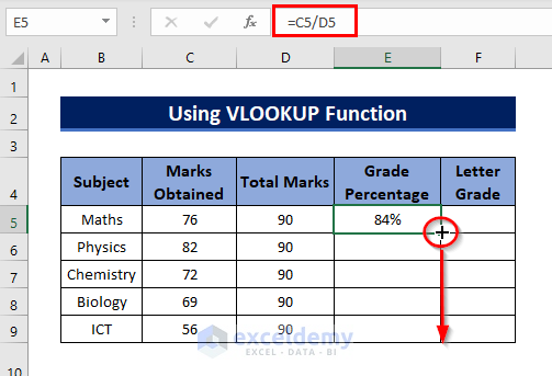 Calculate Grade Percentage in Excel