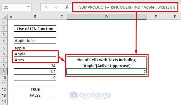 Count cells with text by SUMPRODUCT, FIND and ISNUMBER funtions