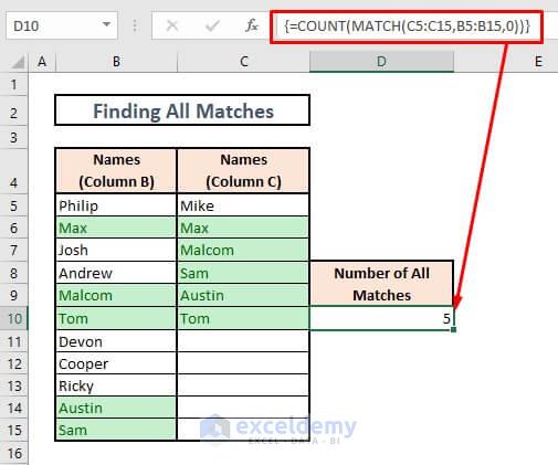 Count matches in columns with COUNT & MATCH functions