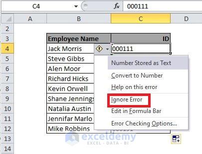 Error Box in Excel