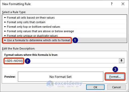 Conditional formatting with NOW function