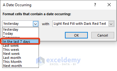 Conditional formatting with default date options