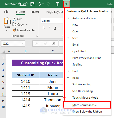 Customizing Quick Access Toolbar to Copy Only Visible Cells