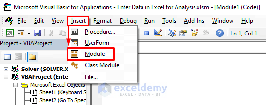Insert New Module in Excel VBA to Copy Visible Cells Only