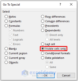 Select Visible Cells Only Option to Copy Only Visible Cells