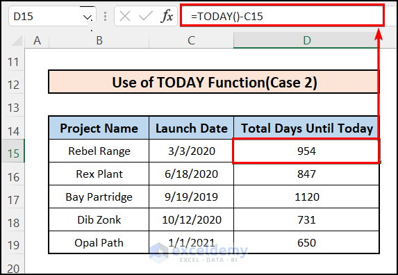 Excel Formula to Calculate Number of Days until today from a previous date
