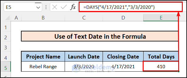 Finding Number of Days with Text Dates Inside the DAYS Formula
