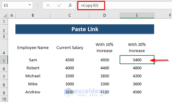 Copy Excel Link from Another Sheet and Paste