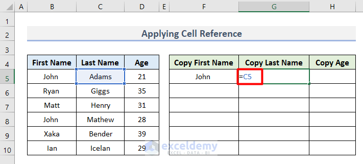 Excel Formula to Copy Cell Value to Another Cell