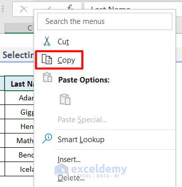 Select Copy & Paste Options