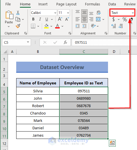 Dataset for Excel Number Stored as Text