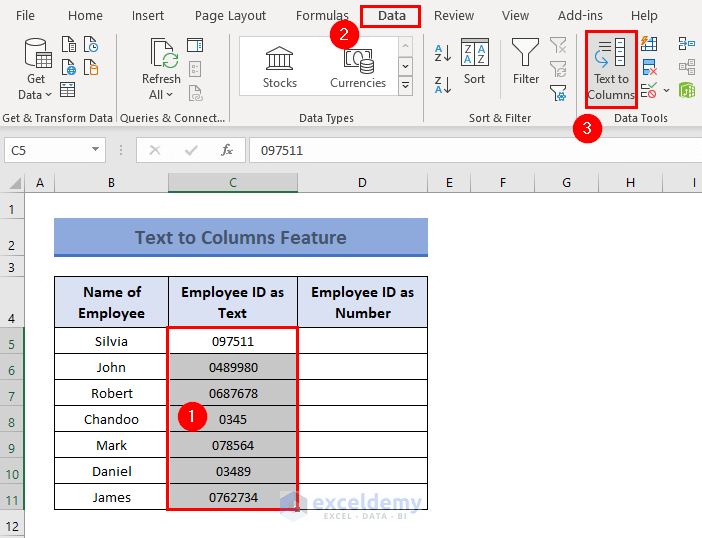Text to Column Feature for Excel Number Stored as Text