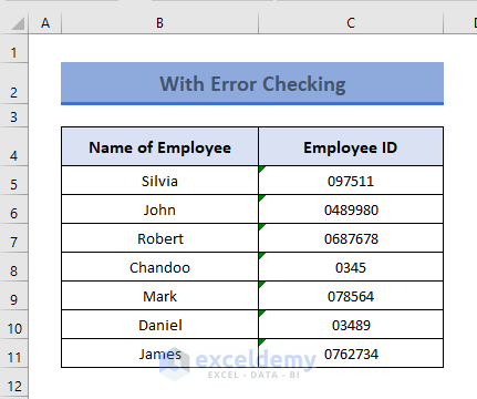 Error checking for Excel Number Stored as Text