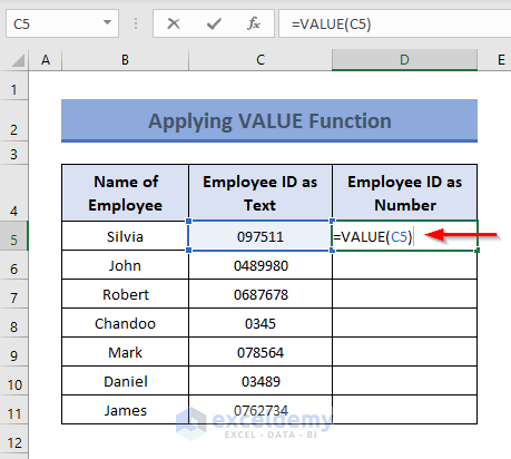 VALUE function for Excel Number Stored as Text