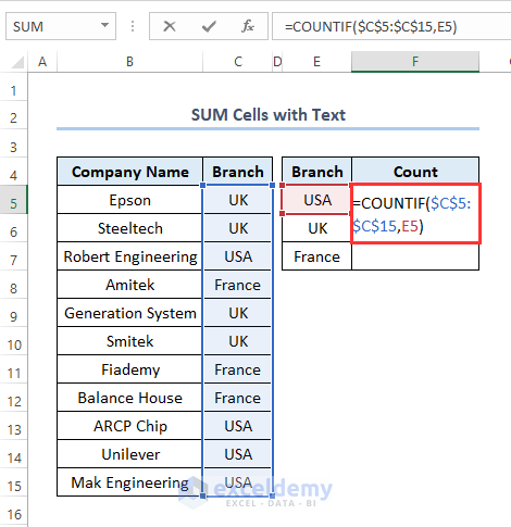 excel sum cells with text and numbers