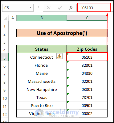 Adding Apostrophes before Numbers to keep leading zeros in Excel