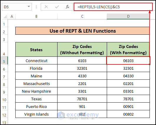 Using REPT and LEN function