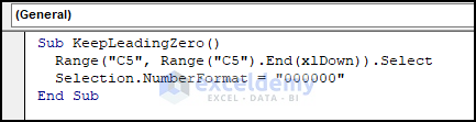 VBA code of keeping leading zeros in Excel