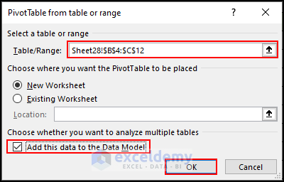 selecting data range for pivot table
