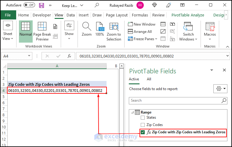 Mark the new measure in pivot table to Keep Leading Zeros in Excel
