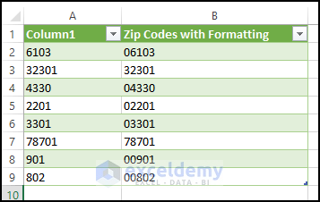 output of power query in Excel 