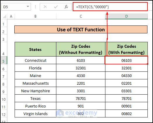 Using Text Function to Add Preceding Zeros