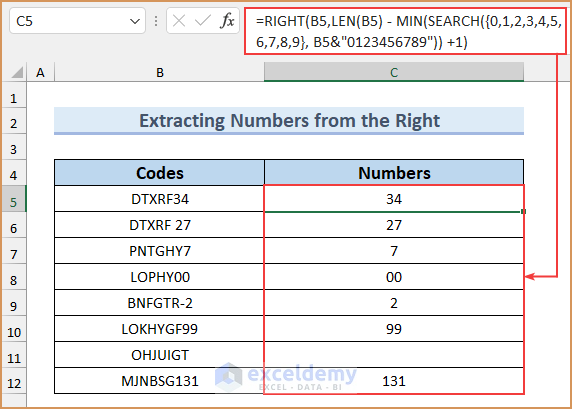 Extracting Numbers from the Right Side of a Text