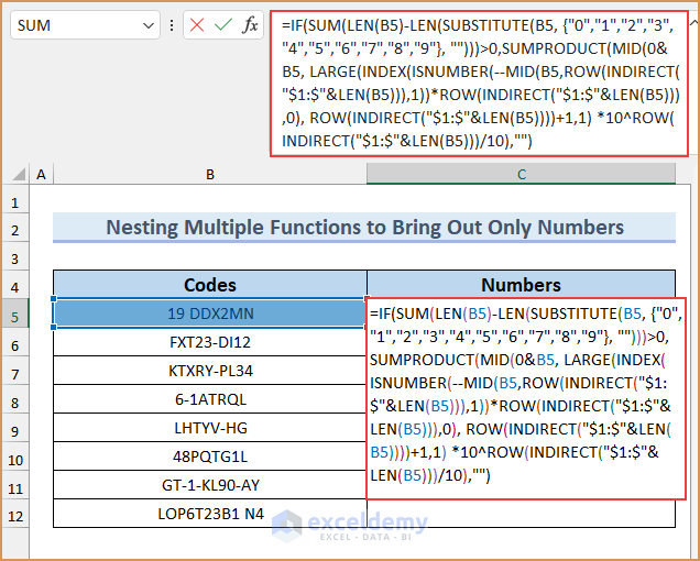 Nesting Multiple Functions to Bring Out Only Numbers