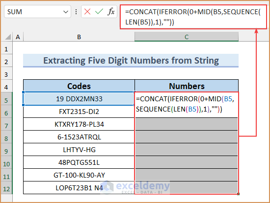 Extracting Five Digit Numbers Only from String to Extract from Excel Cell