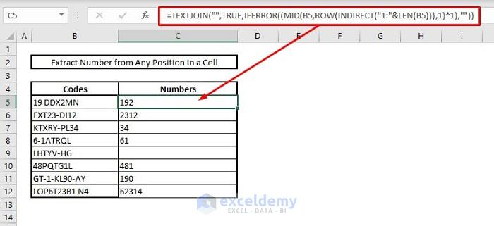 Extract only numbers from any position in a cell