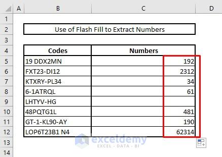 Extract only number from cell using flash fill