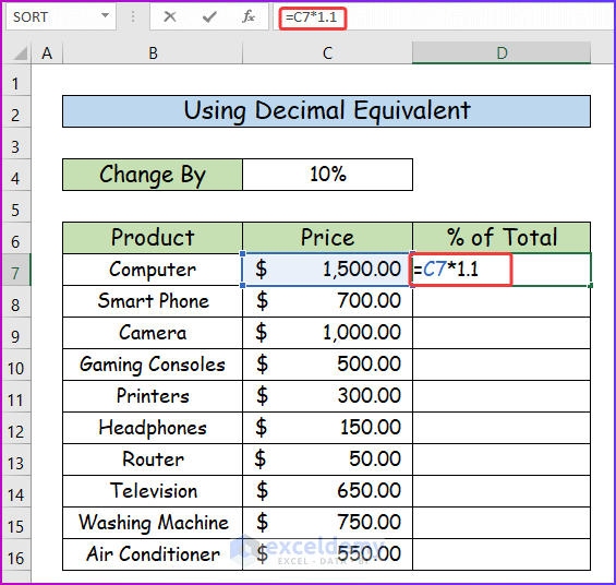 Using Decimal Equivalent as An Easy Way to Add a Percentage to a Number in Excel