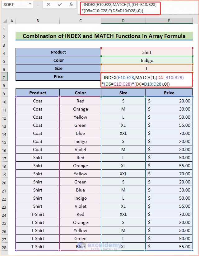 Combining INDEX and MATCH Functions in Array Formula with Multiple Criteria in Excel