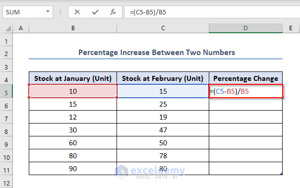 how to calculate percentage between multiple numbers in excel