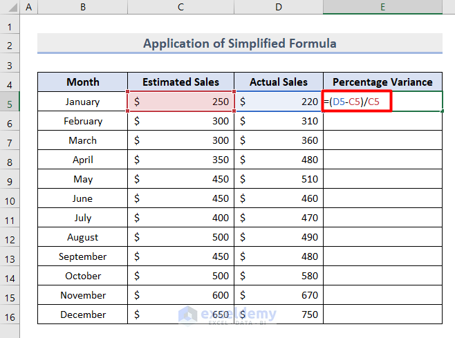 Apply Simplified Formula to Determine Variance Percentage
